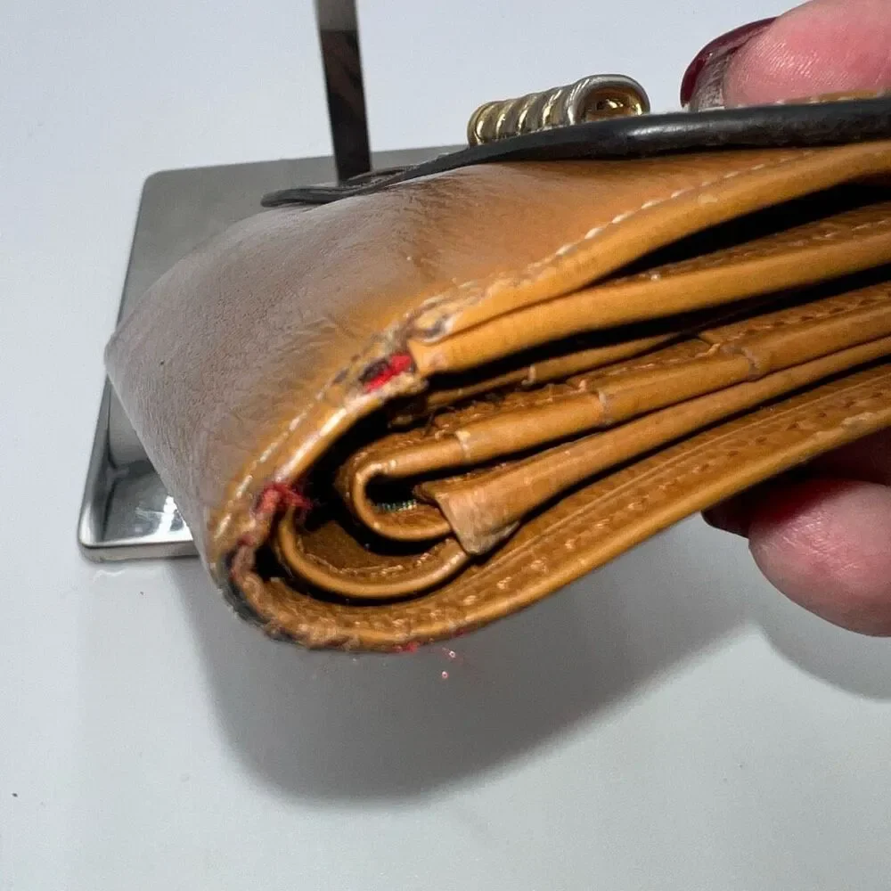 Loewe Velazquez Leather Folded Wallet Double-sided Brown Tan Gold Vintage